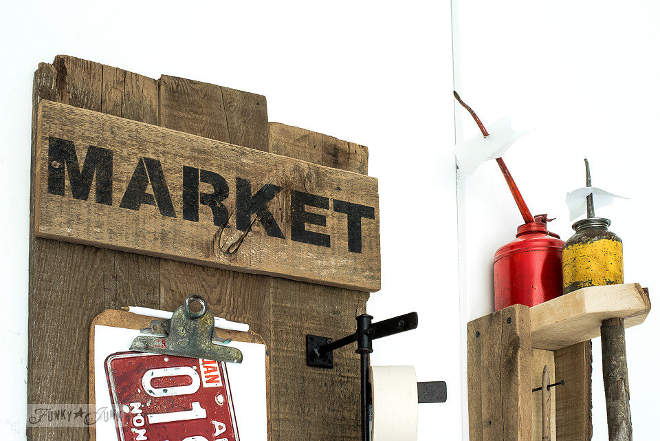 Farmer's Market stencilled on salvaged wood. Funky Junk's Old Sign Stencils are available at My Painted Door.