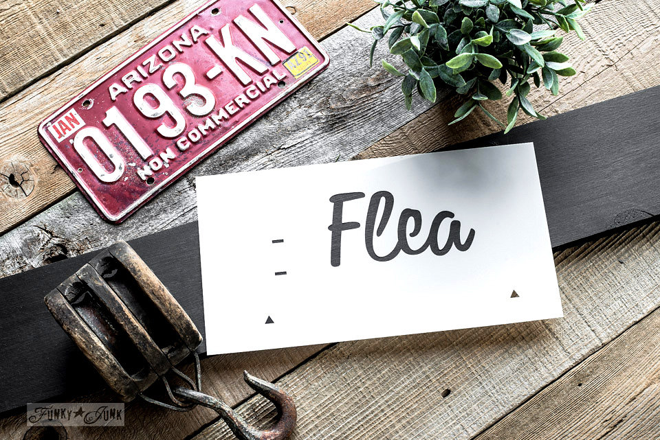 Flea Market stencilled on salvaged wood. Funky Junk's Old Sign Stencils are available at My Painted Door.