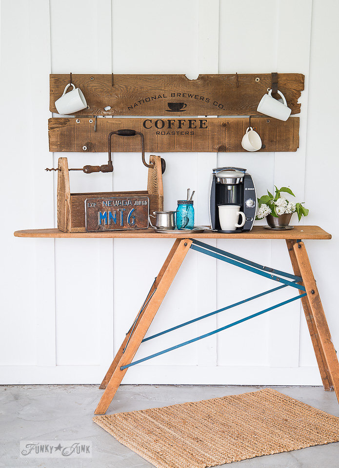 National Brewers Coffee stencilled on salvaged wood. Funky Junk's Old Sign Stencils are available at My Painted Door.