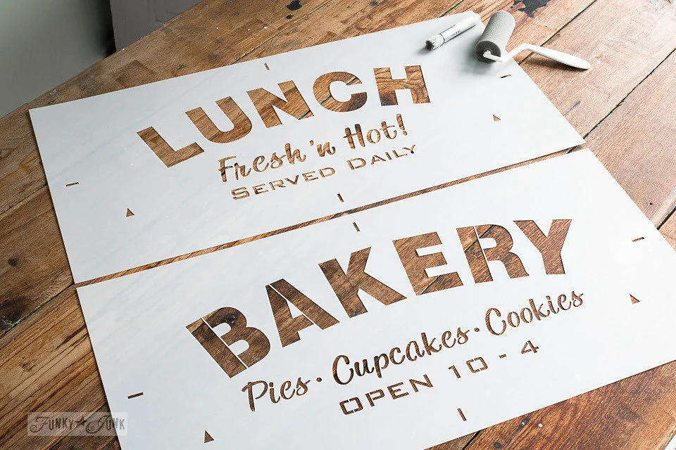 Lunch and Bakery - Funky Junk Old Sign Stencils - available at My Painted Door.