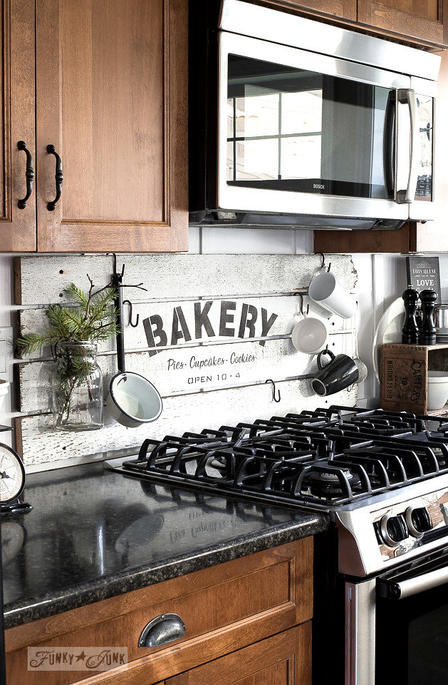 Bakery stencil on salvaged wood by Funky Junk Old Sign Stencils available at My Painted Door
