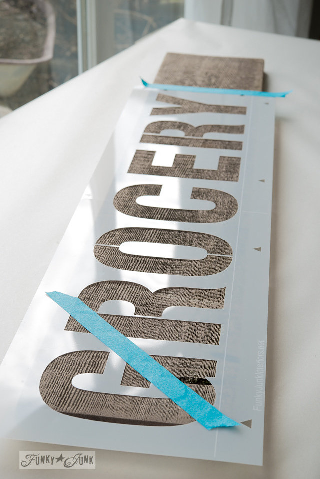 This grocery sign is perfect for any kitchen. Funky Junk's Old Sign Stencils are available at My Painted Door.