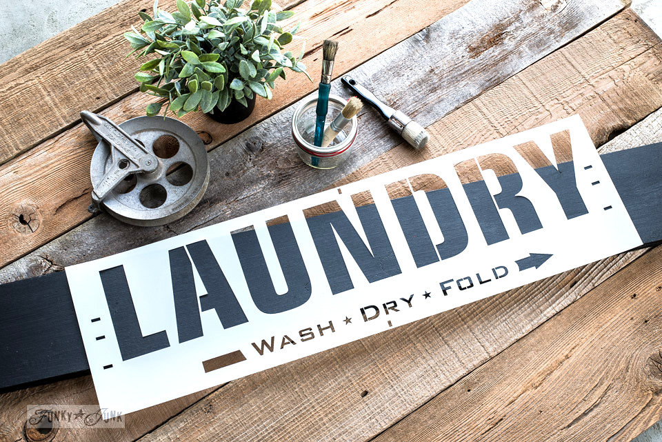 Laundry stencil by Funky Junk Old Sign Stencils. Available at My Painted Door.