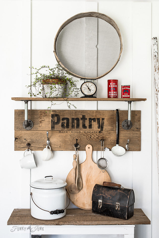 Buy Funky Junk's Old Sign Stencils on-line at My Painted Door. Pantry stencil on salvaged wood.