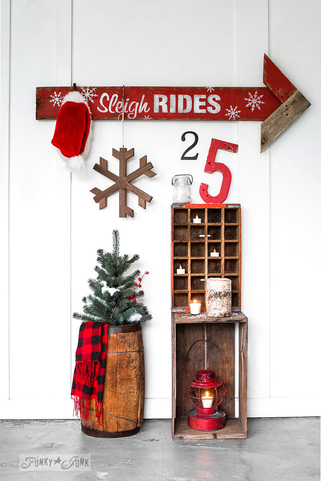Buy Funky Junk's Old Sign Stencils on-line at My Painted Door. Sleigh rides stencil on salvaged wood.