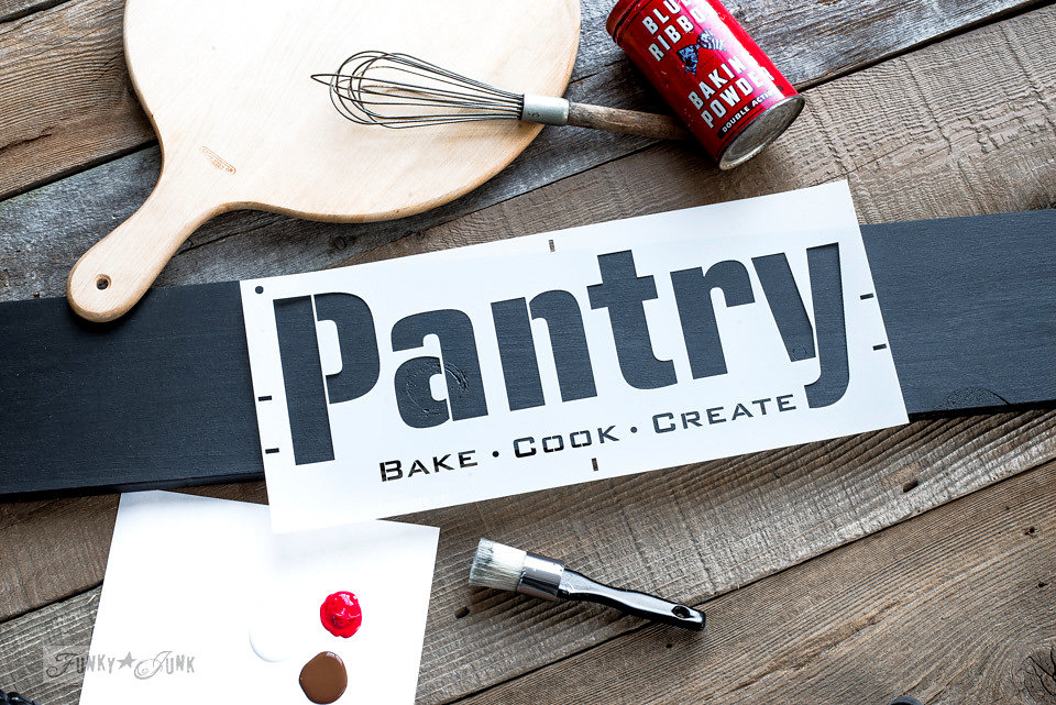 Buy Funky Junk's Old Sign Stencils on-line at My Painted Door. Pantry stencils on salvaged wood painted in Coal Black Fusion Mineral Paint.