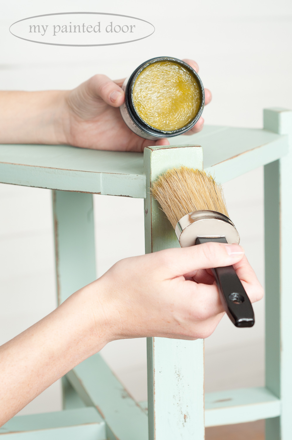 Tips for applying Fusion Mineral Paint Beeswax Finish to your painted furniture. This table is painted in the colour Inglenook.