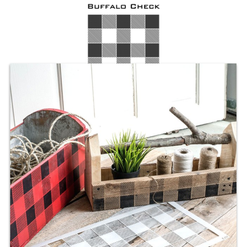 Old wood boxes stenciled with Funky Junk Interiors - Old Sign Stencils. This design is called Buffalo Check.