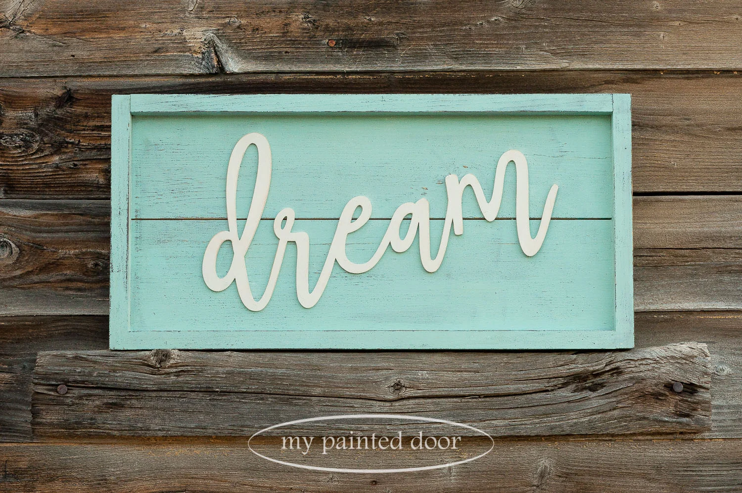 Farmhouse style sign painted in Miss Mustard Seed's Milk Paint in the colours Eulalie's Sky and Farmhouse White