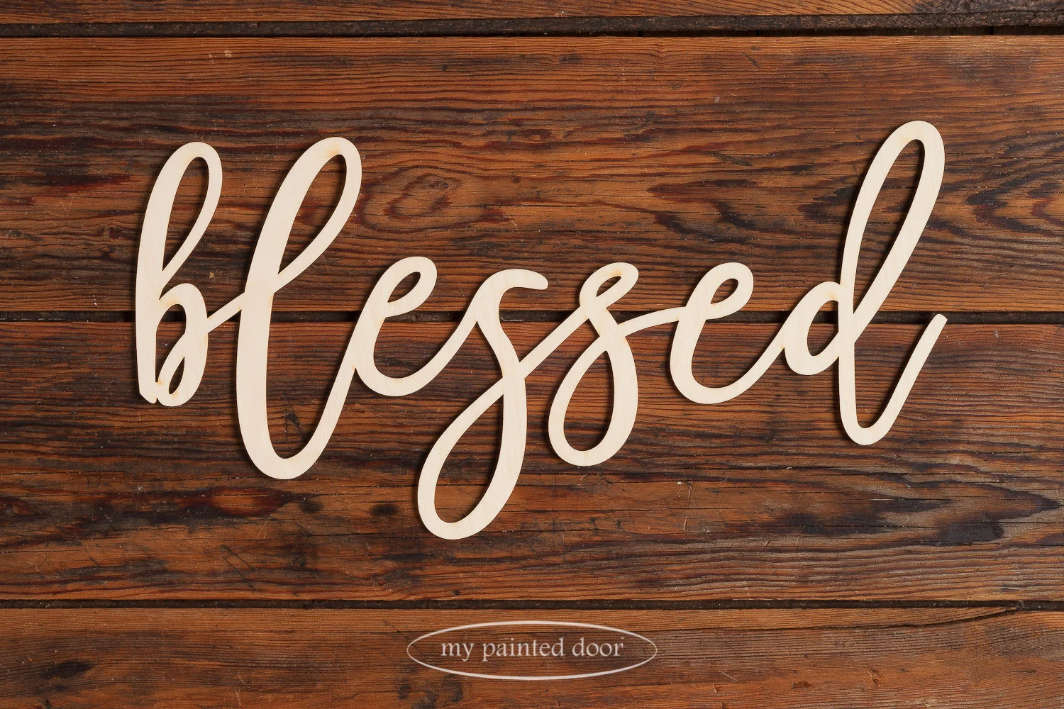 Laser cut word - blessed - available online at My Painted Door