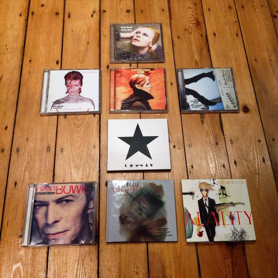 My husband's 'desert island' Bowie collection.