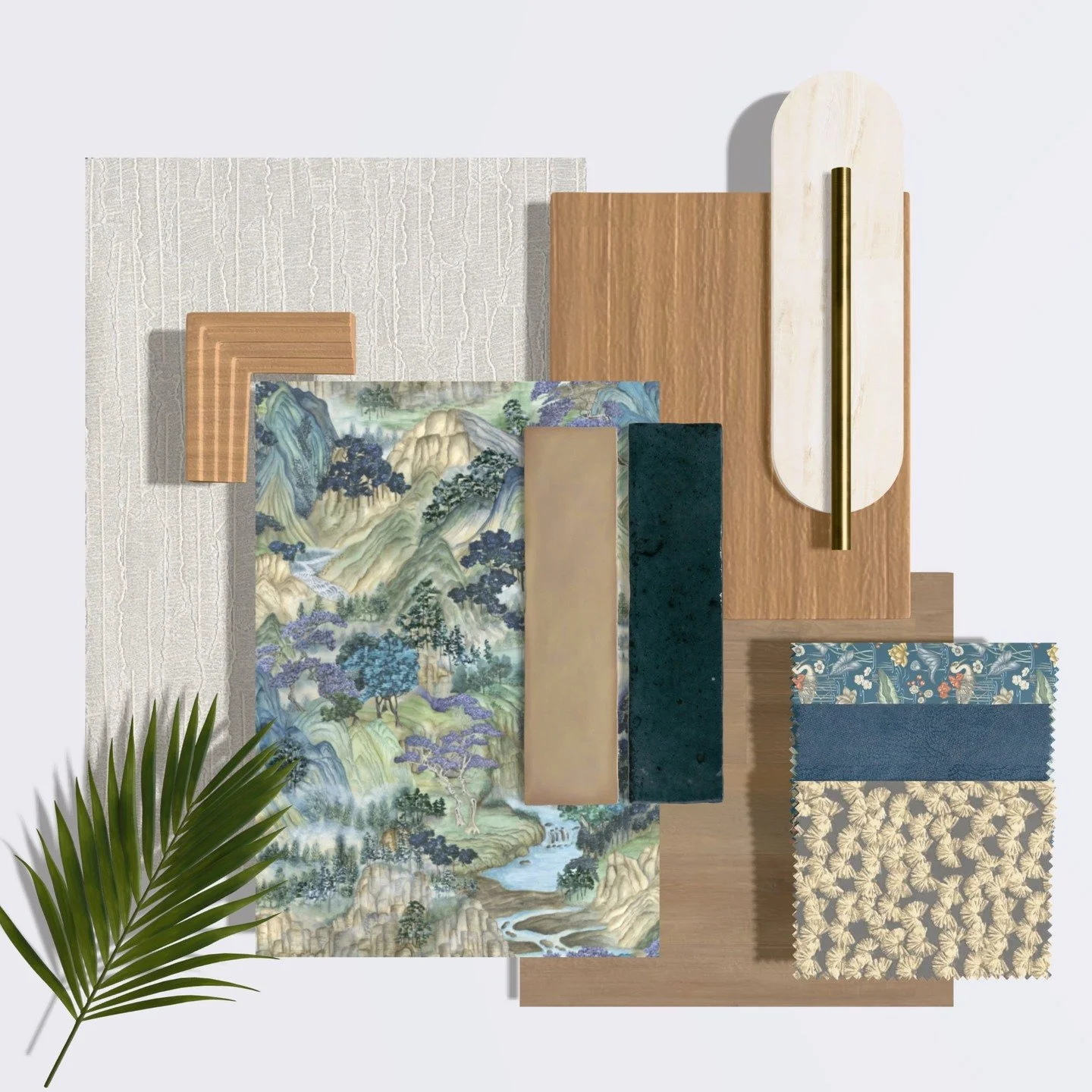 ✨ Zen material board for The Sushi Co latest site ✨

Botanical fabrics with a Japanese influence and whimsical wallpaper are elevating our latest scheme for The Susi Co. Touches of alabaster &amp; brass feature in the lighting and warm woods for floo