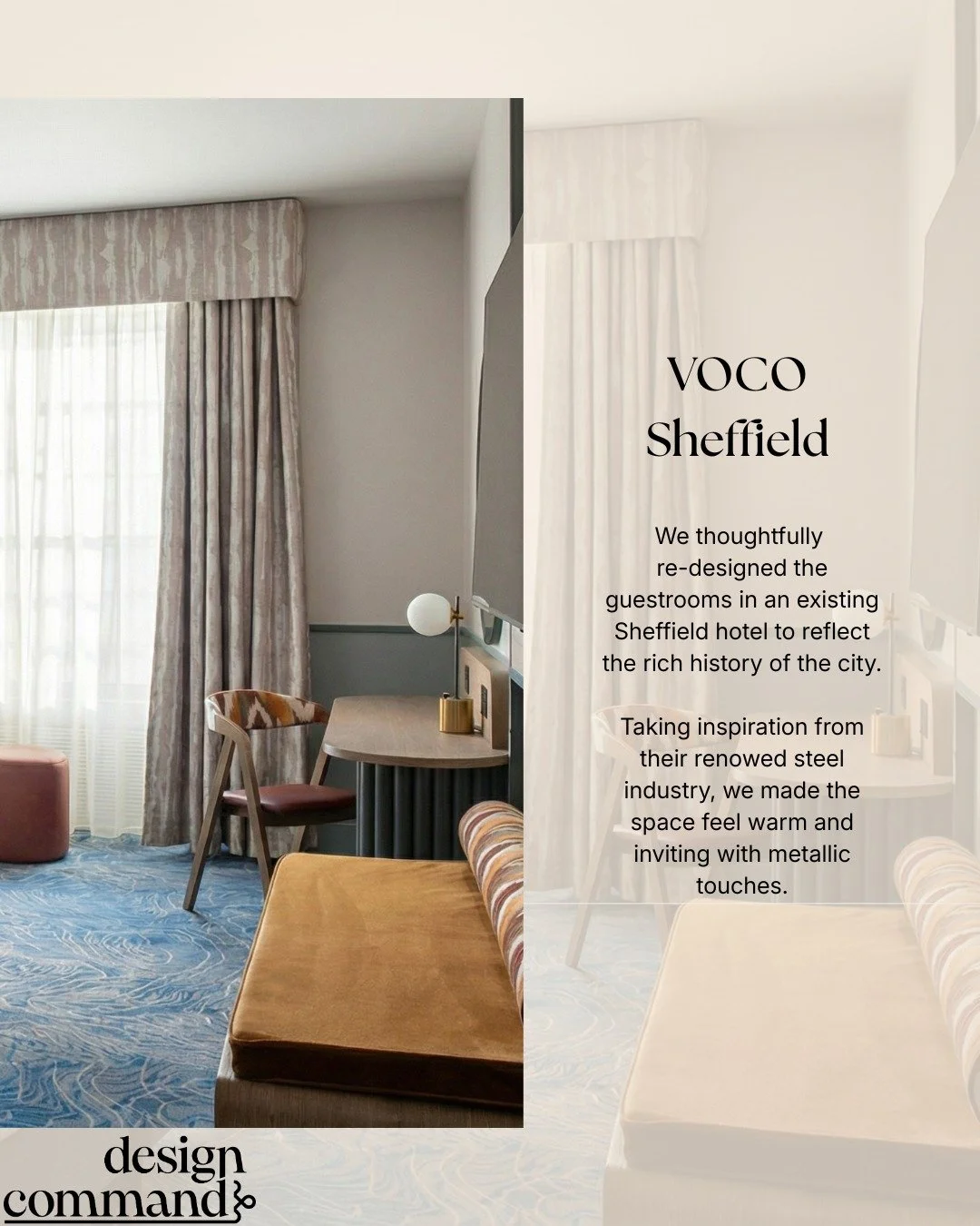 VOCO Sheffield Guestrooms 🛏️ 

We designed the VOCO Sheffield guestrooms by taking inspiration from the city&rsquo;s iconic steel‑working past, blending strong, clean lines with warm, crafted details that echo the precision and pride of local indust