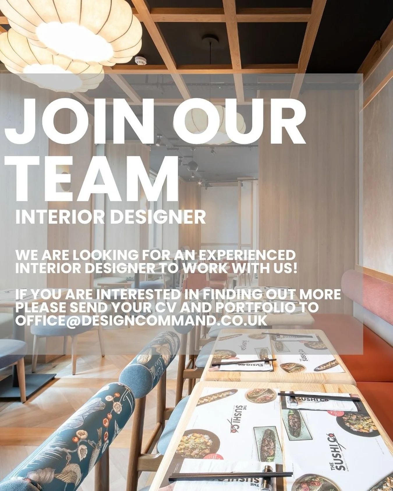 We&rsquo;re growing our team at Design Command! 

We are looking for an experienced designer with experience in Hotel, F&amp;B or Workplace interiors.

If you&rsquo;re interested in joining us, we&rsquo;d love to hear from you! Please send your CV an