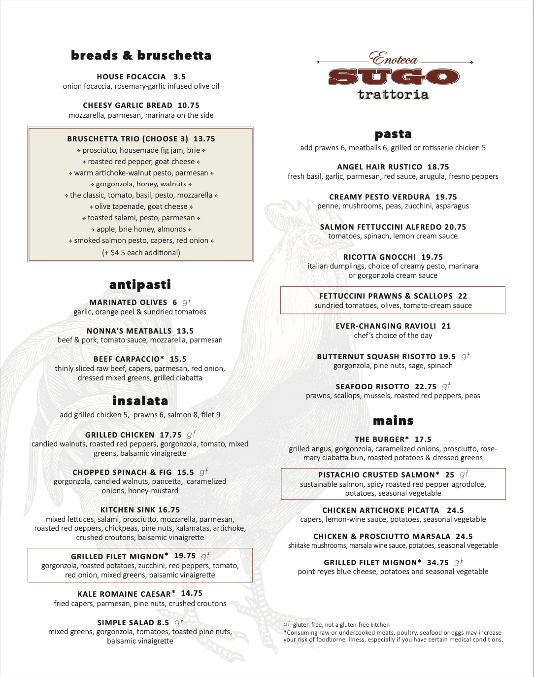 Menu — Sugo Trattoria Italian Restaurant in Petaluma