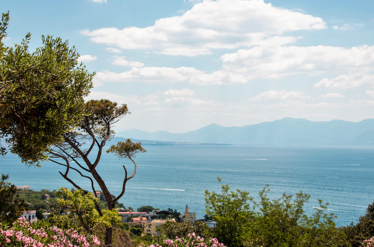Sea at coast of Posillipo, from Virgiliano park, Naples, Italy
