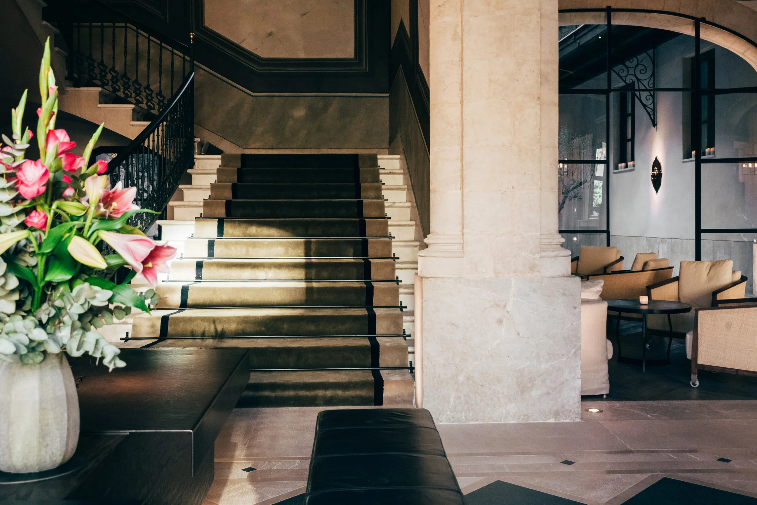 The majestic reception of Hotel Sant Francesc. Original features and specially commissioned artworks are all on display at this intimate property.