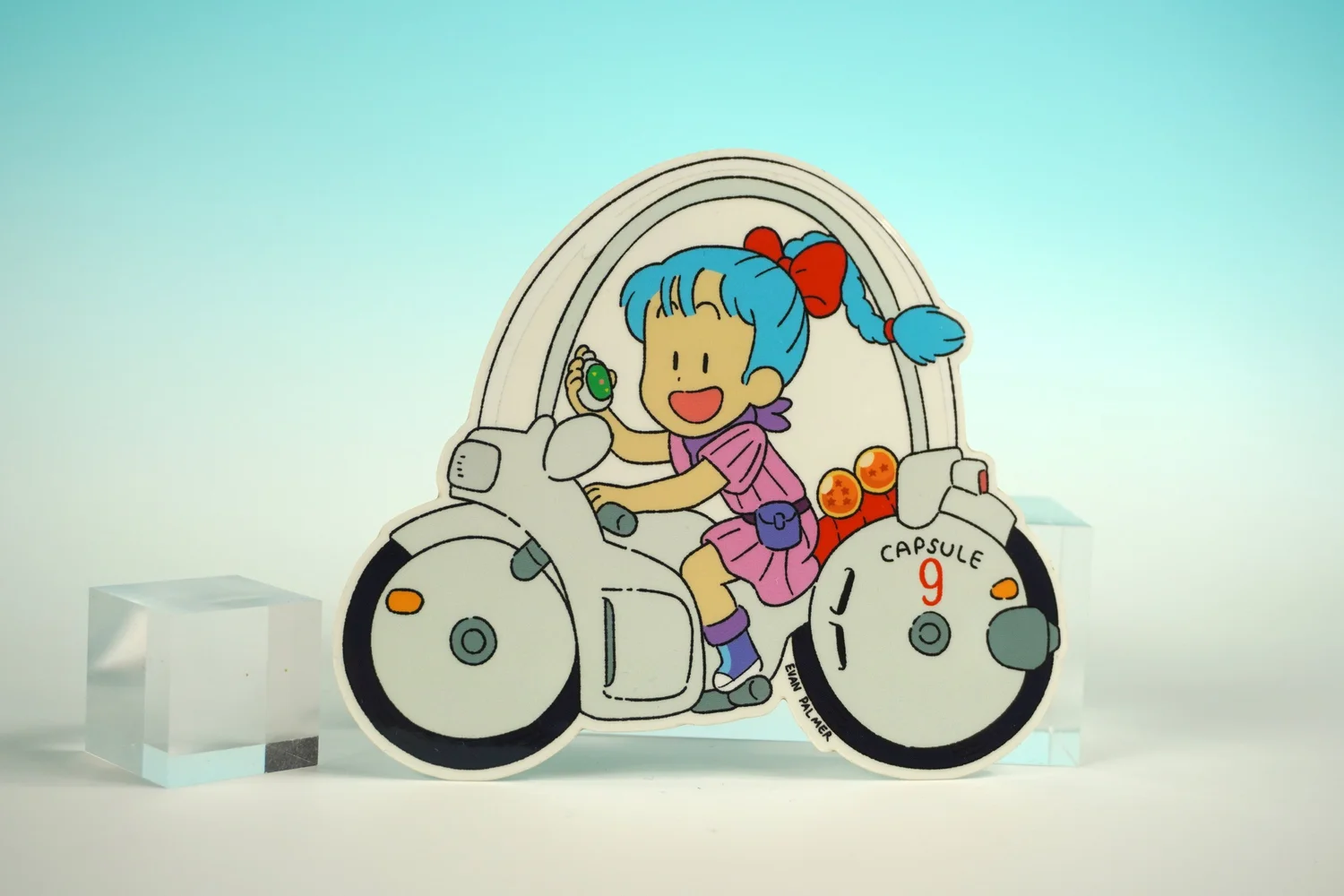 Bulma White Motorcycle Clear-Backed Vinyl Sticker — Evan Palmer Comics