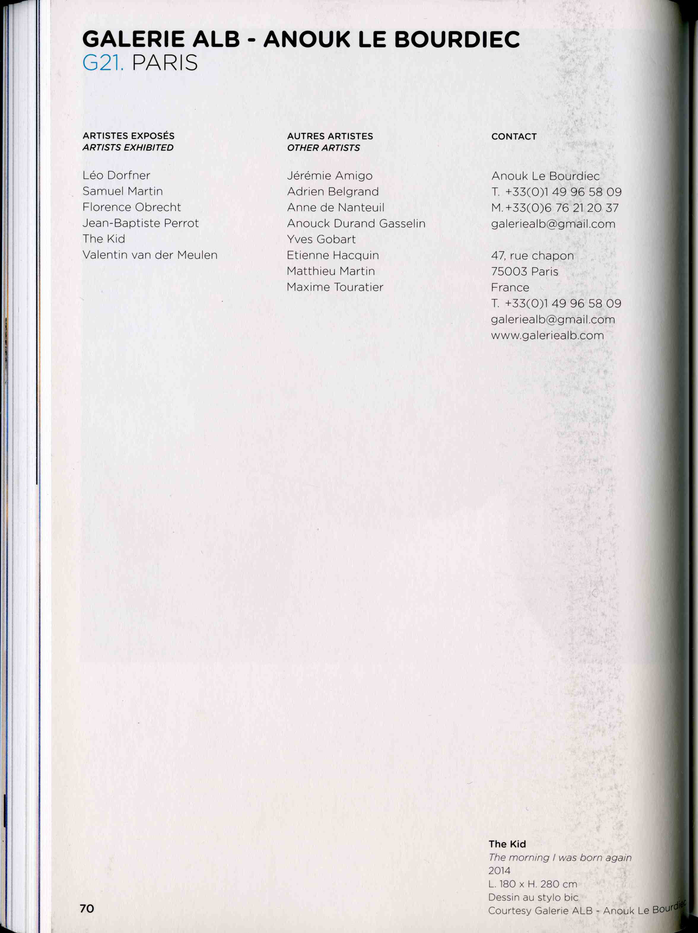 THE KID in ART PARIS 2014 Exhibition Catalogue Worldwide March 2014 page 70.jpg