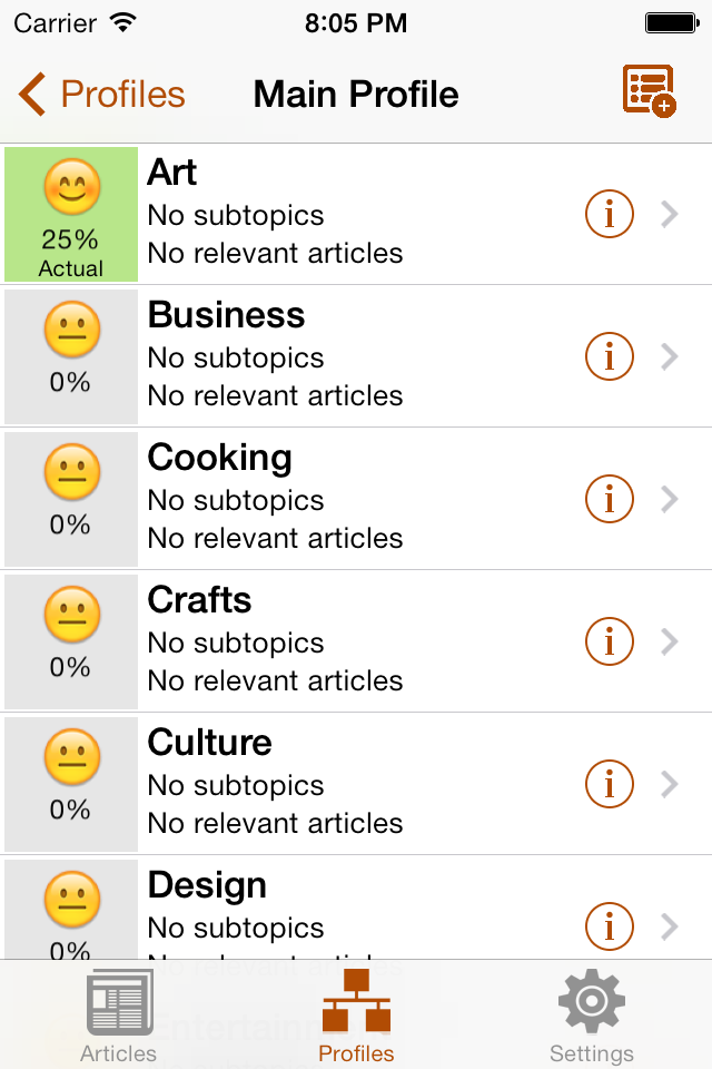 Topics Screen