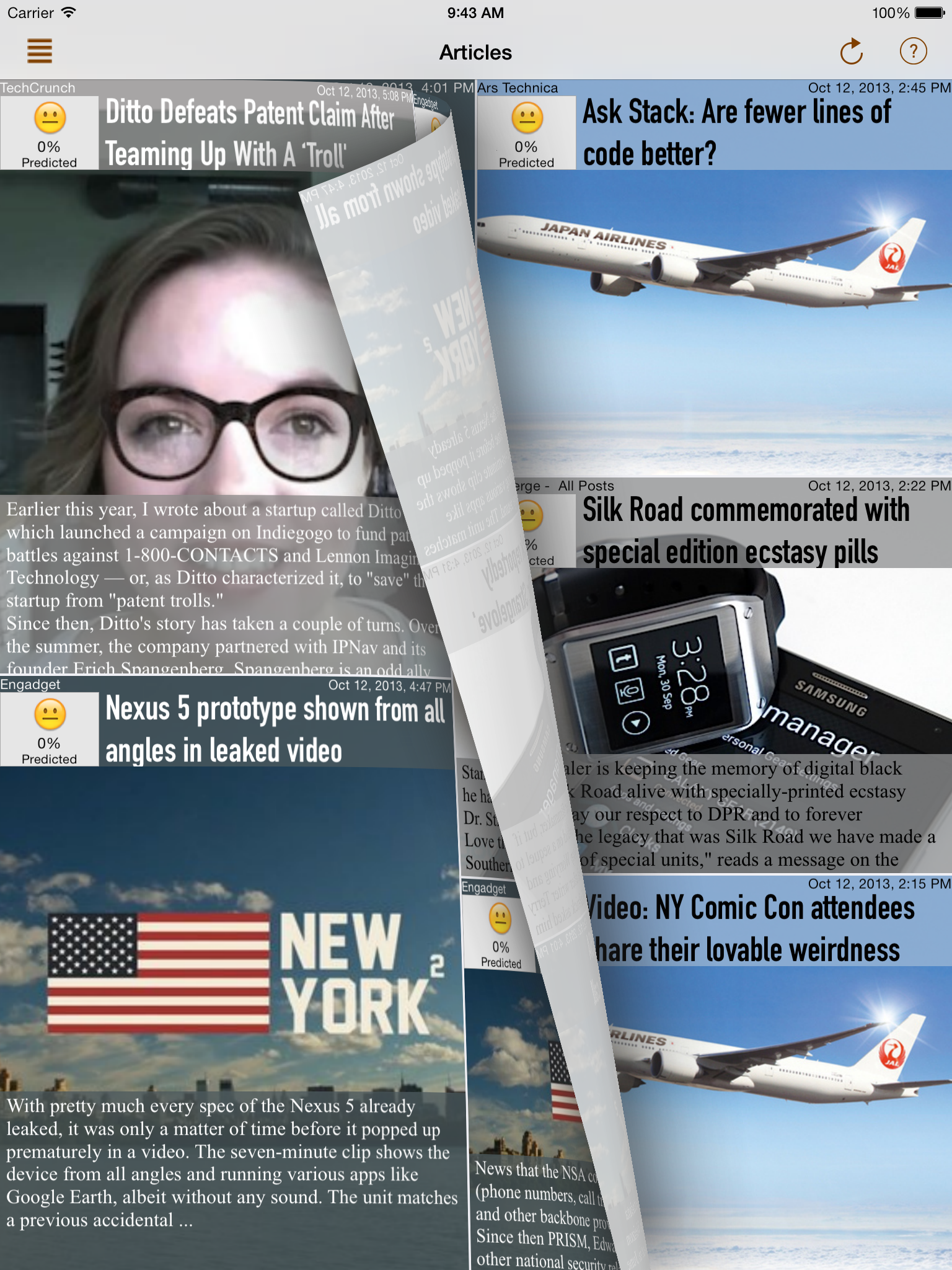 Paging through articles on iPad