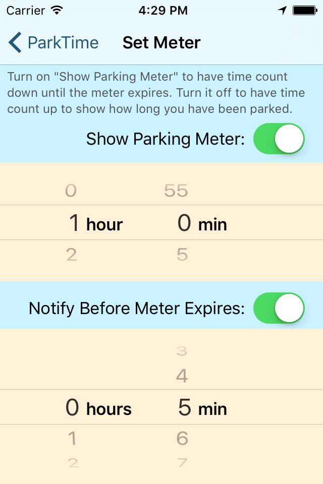 PARKTIME Set Meter Screen 