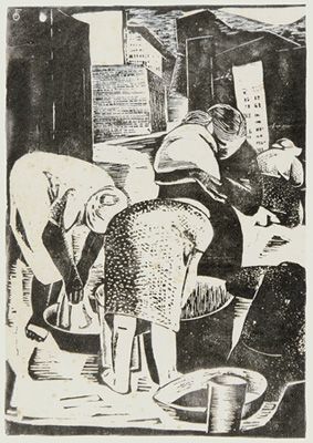 FAYGA OSTROWER Lavadeiras, 1947 Linóleo sobre papel 34, 5 x 26 cm
