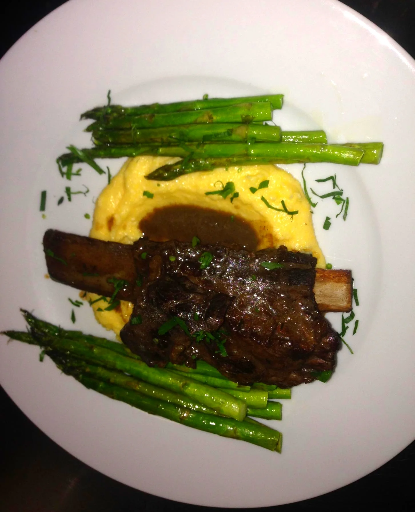 Upper Hudson Valley Short Ribs w/ new asparagus and morel gravy at BBC