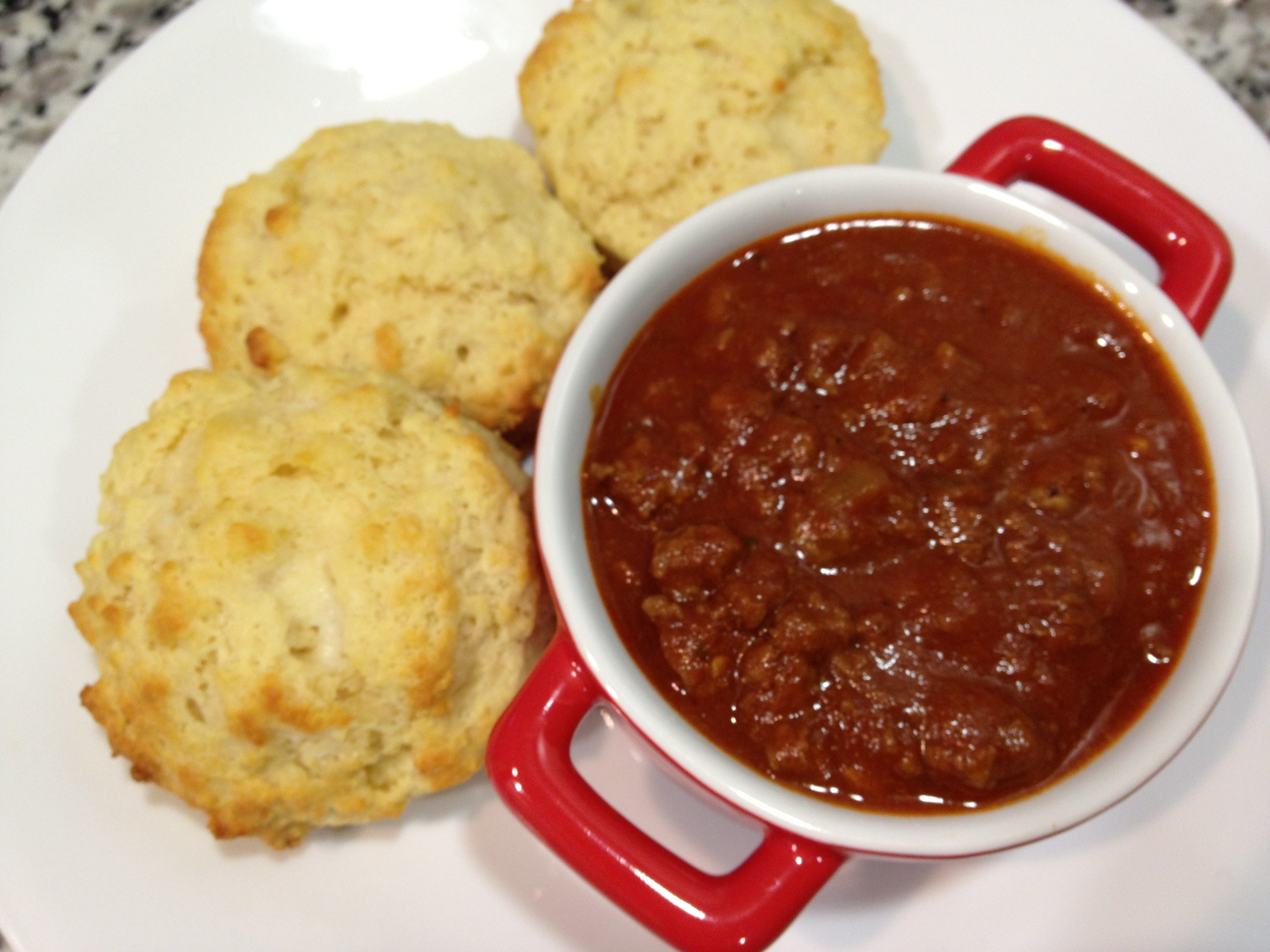 Homemade Chili and Buttermilk Biscuits