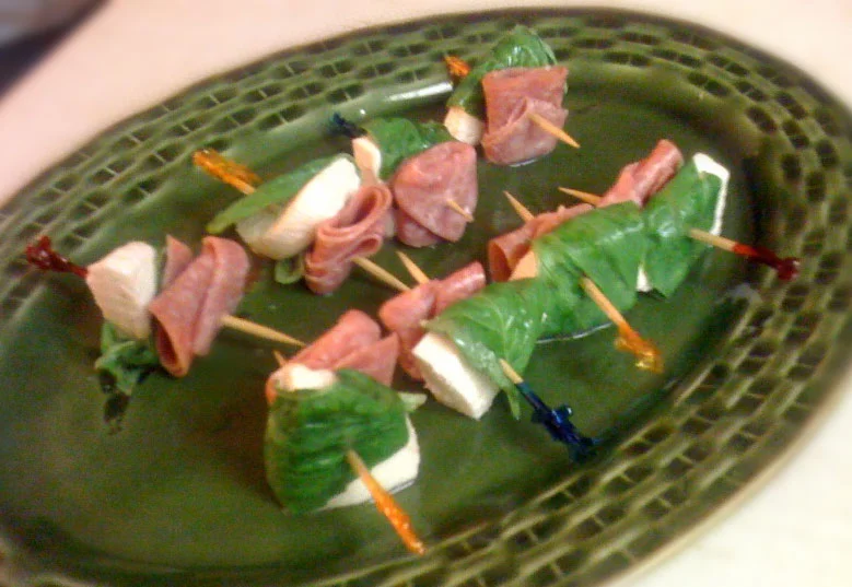 Simply Skewered Salami, Mozzarella and Basil — Delish Megish