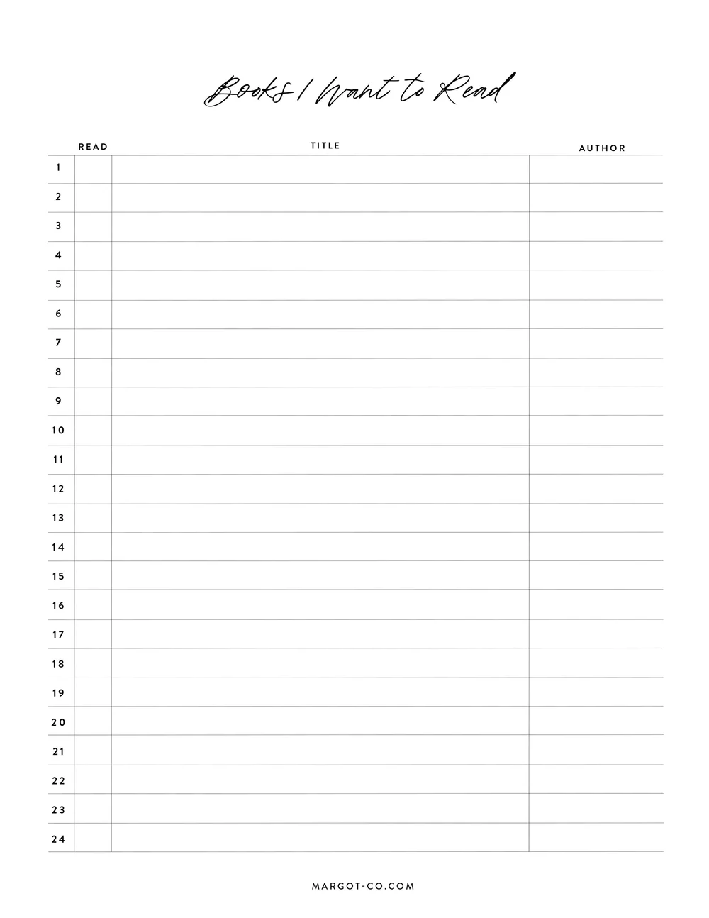 Reading List Free Printables — Margot + Co reading-list-free-printables-margot-co