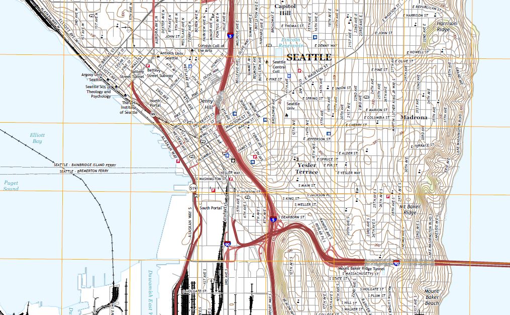 A Topographical Map of South Seattle