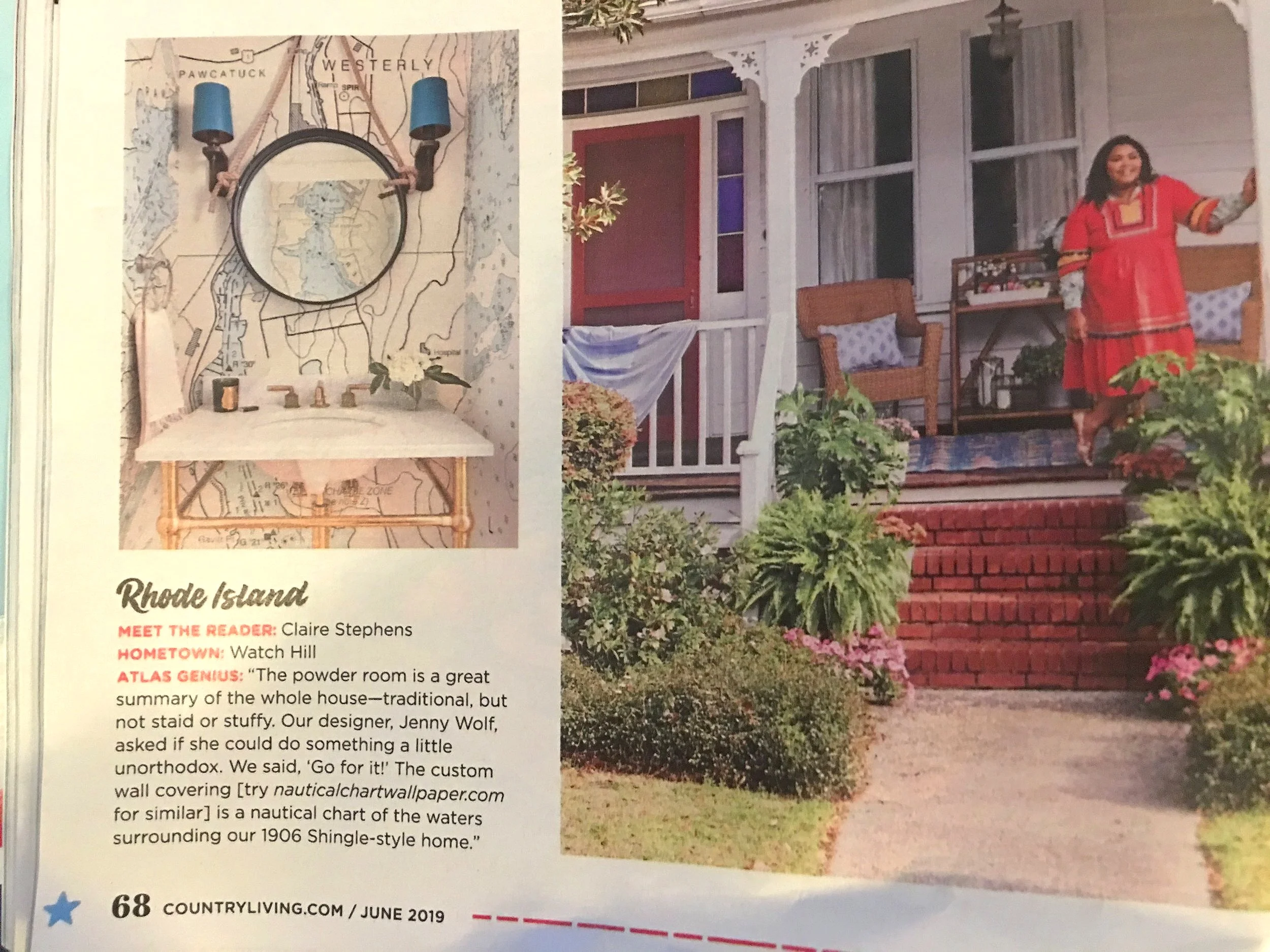 Becca and Dakota with Jenny Wolf Interiors created this bathroom design using our wallpaper. It was fun for us to see our work in Country Living Magazine June 2019 . Thanks for the credit in your article! It looks great The had some kind words for us: “Hi Steve! You are so amazing!! I can't thank you enough! I can't wait to show you photos when installed and thank you again for all of your help!”