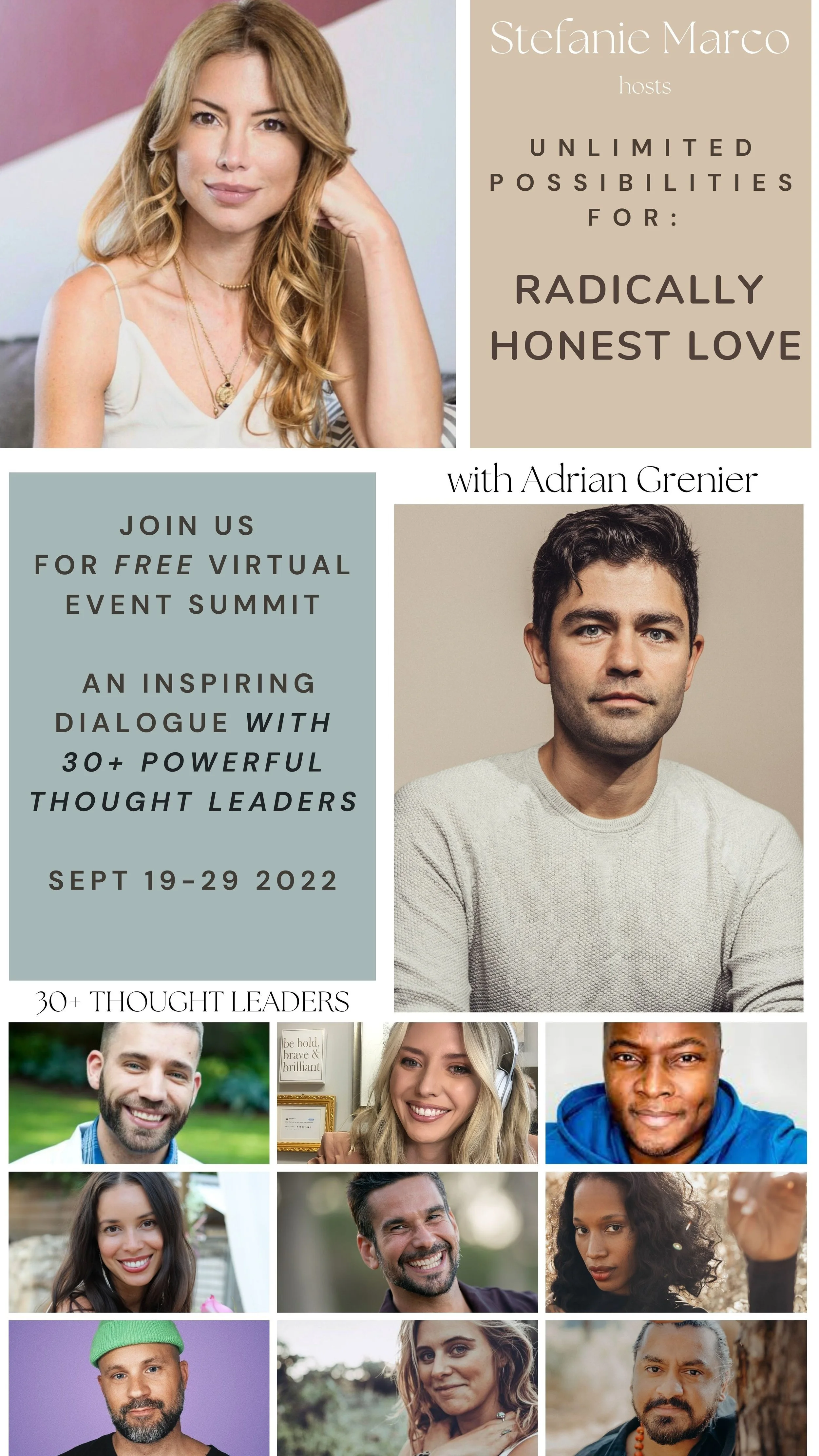 Radically Honest Love Summit with Adrien Grenier and over 30 thought leaders, discussing the power of Radical Love