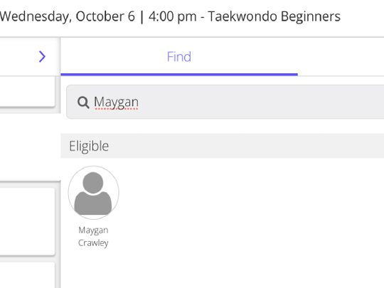 Screenshot shows student Maygan after typing her name in the search bar.
