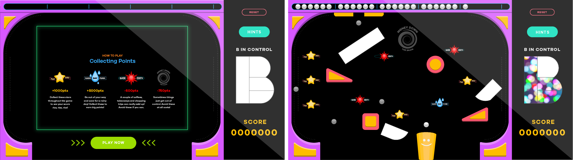 Guides and tutorials were created to help players understand the mechanics of the game and Studio B's messaging more clearly. Final scores were placed on a leaderboard which evoked a retro arcade feel inside a state of the art touch screen.