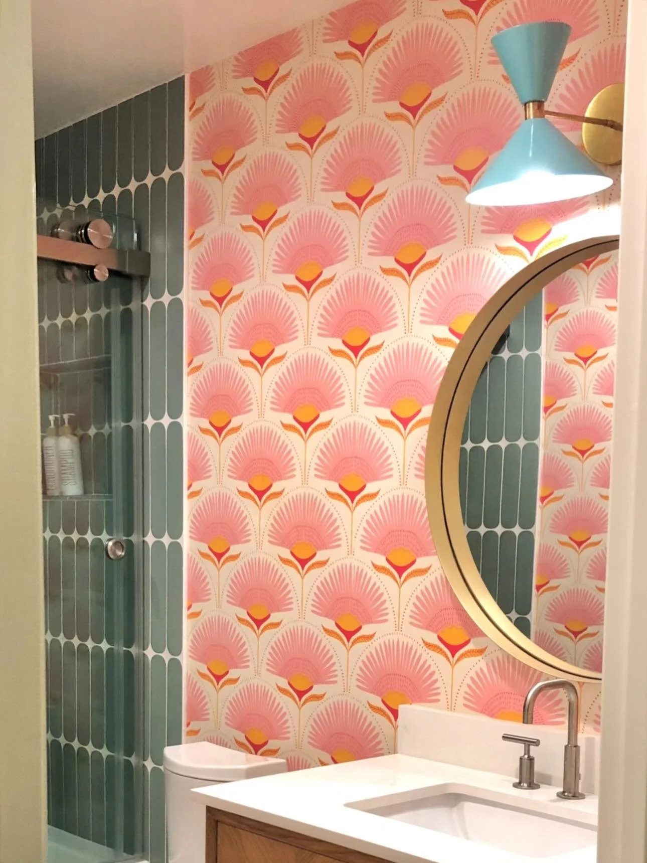 ✨ When your client asks for color and pattern. I bring it! 🌸

This bathroom transformation is everything I love about interior design: fearless pattern, unexpected color, and a personality that walks through the door before you do. From the retro-ch