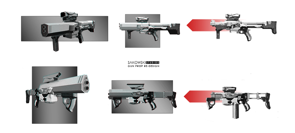 We opted to use nerf guns as a base structure for the guns, then re work some of the elements and dirty them up. This wasn't my ideal choice but the fastest one.