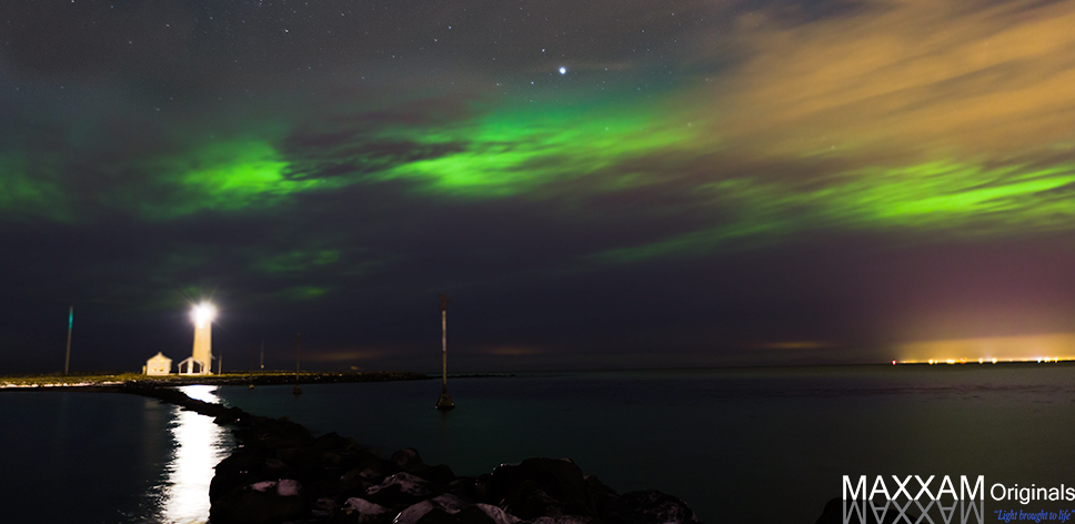Aurora over a lighthouse
