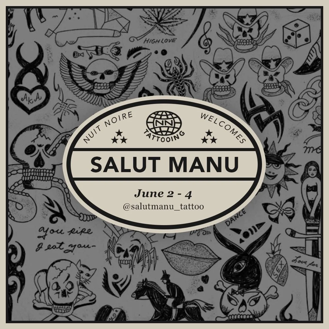 The artist extraordinaire @salutmanu_tattoo will be in Geneva June 2 - 4!!!!