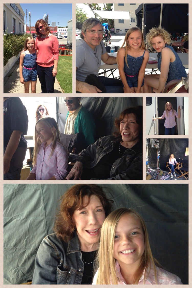 On the set of Grandma with Lily Tomlin, Julia Garner, Sarah Burns and Director Paul Weitz.