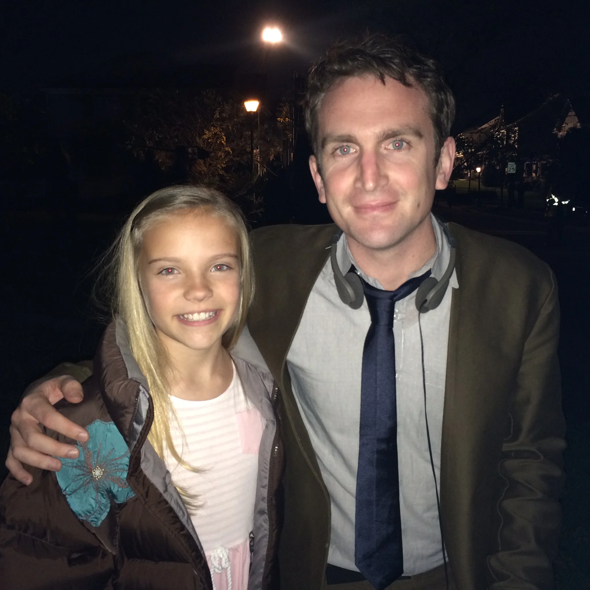 Meg Crosbie with director Jake Schreier on the set of Paper Towns