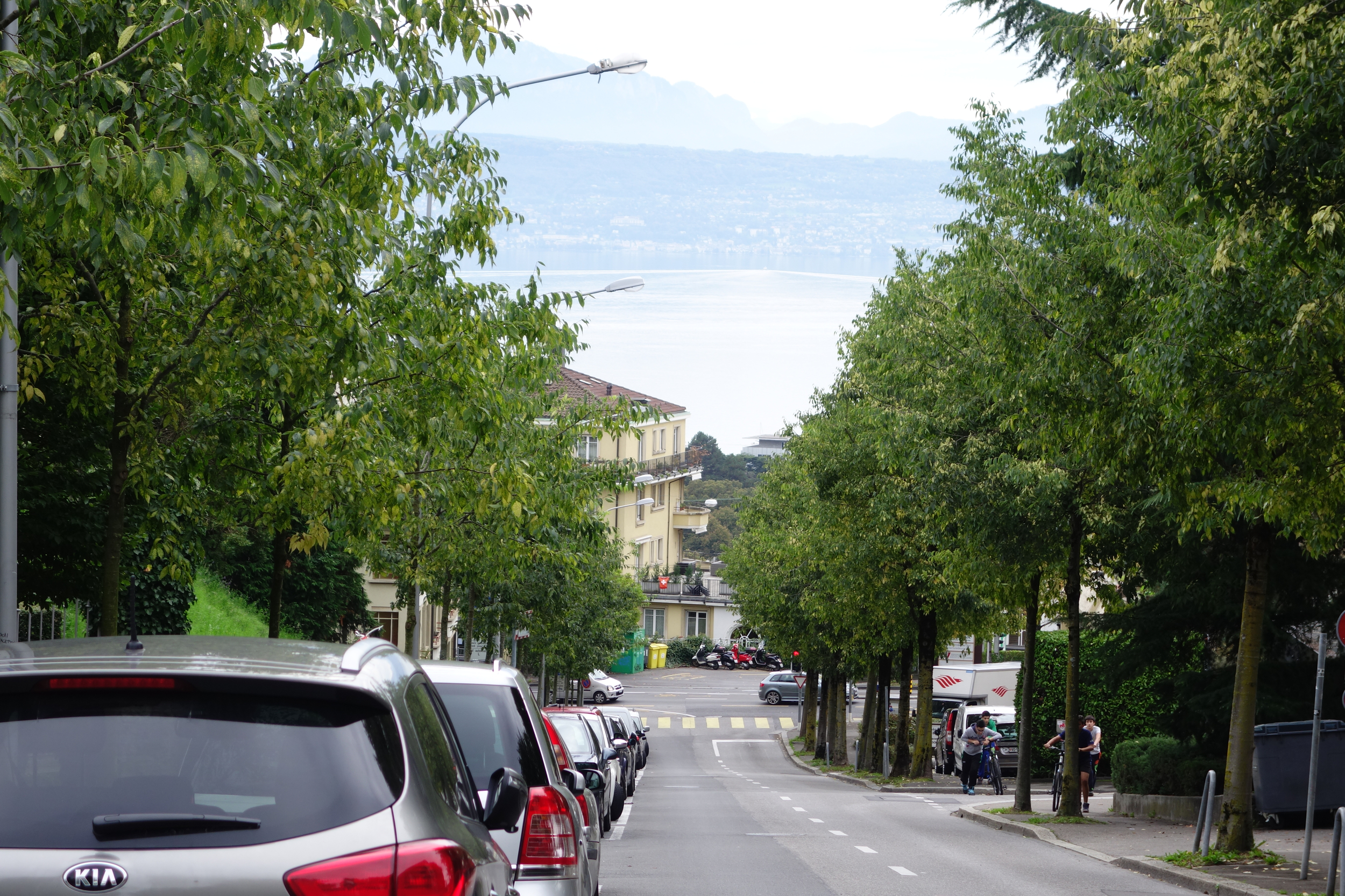 View of Lake Geneva from the right side of the building.