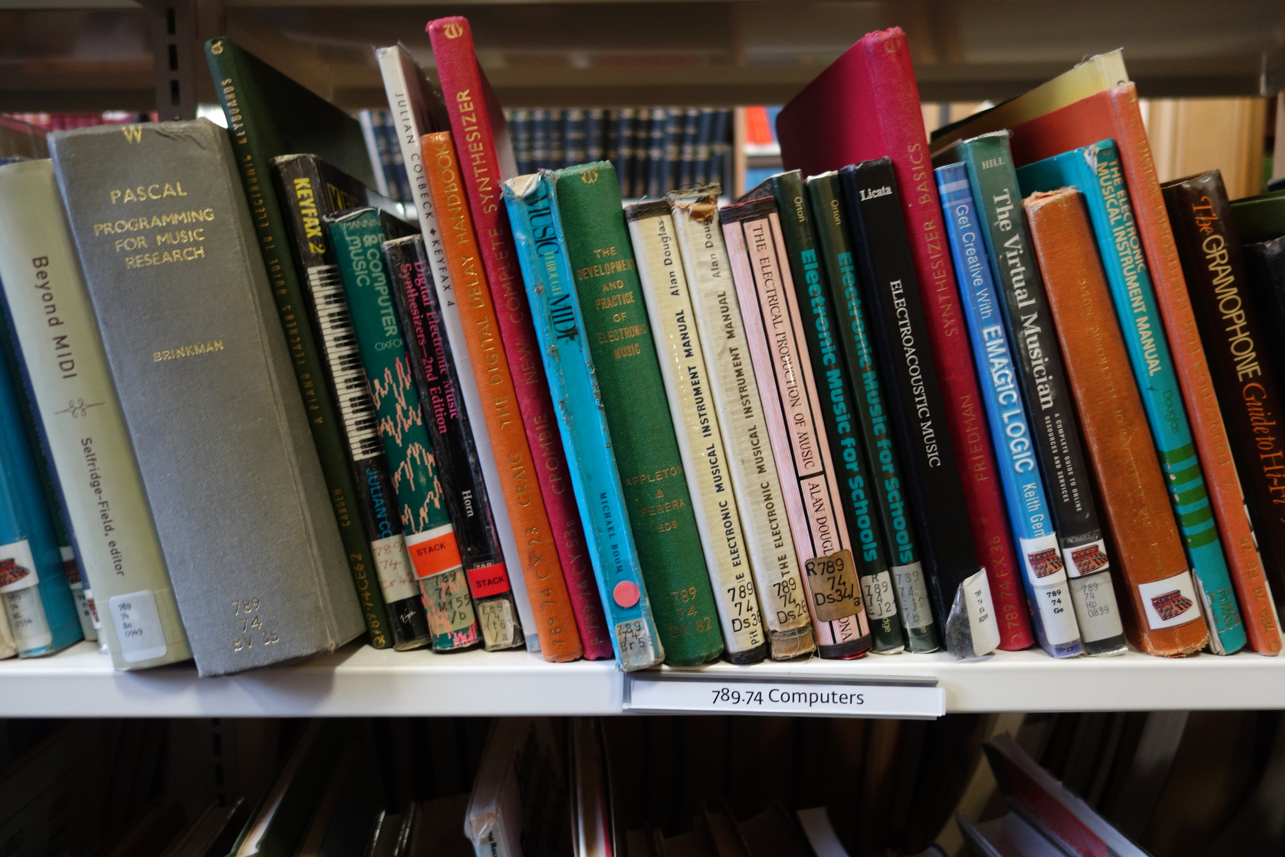 "Electronic Music" section at Manchester Library.