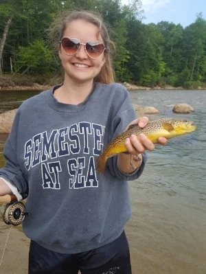 Hailey Lewis with her first Saco Brown trout