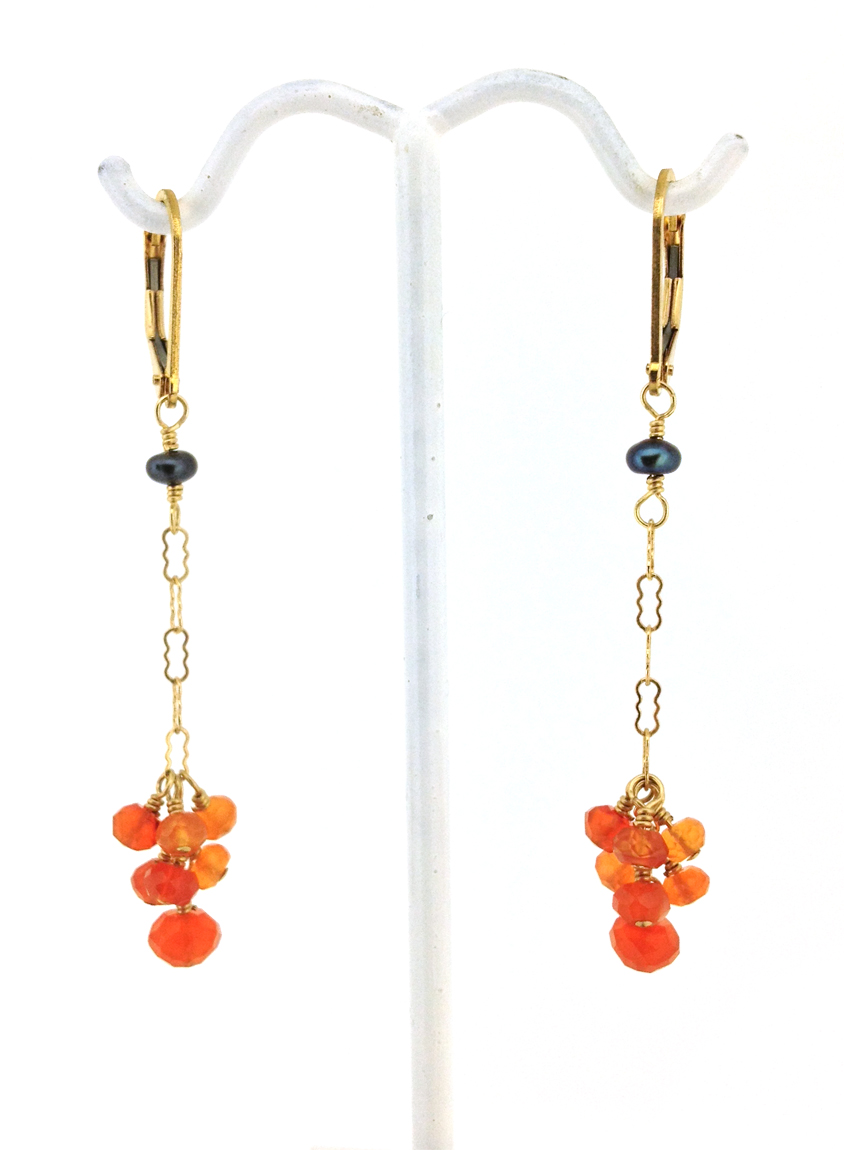 Carnelian Cluster Long Earrings