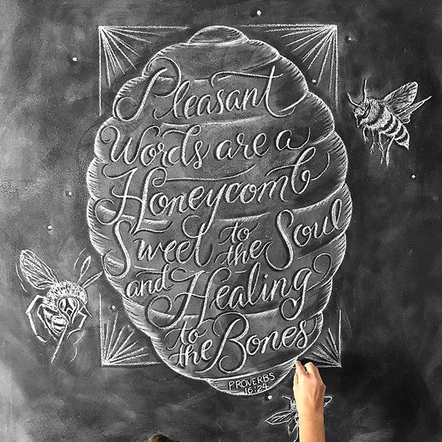 🐝 Pleasant Words 🐝 My studio wall needed a little pick me up so I chalked up some uplifting words to pretty up the space. If you're in the Orlando area, adore chalk like I do and would like to come learn some of the basics I'll be at @papergoatpost