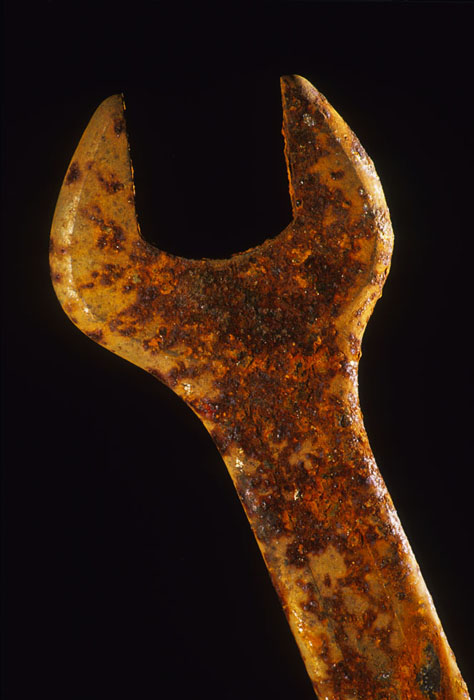 Rust, oxidized metal wrench