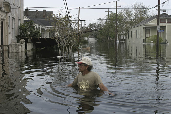 Man in flooded street