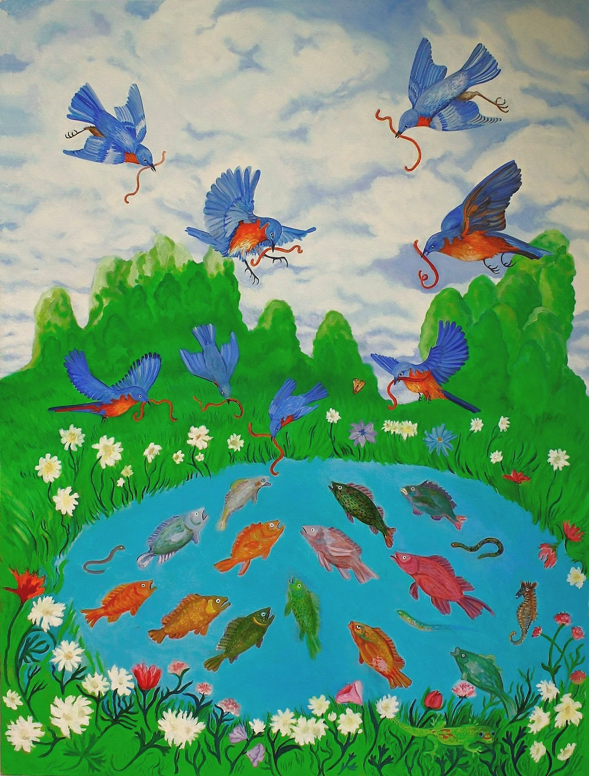 Birds Feeding the Fish